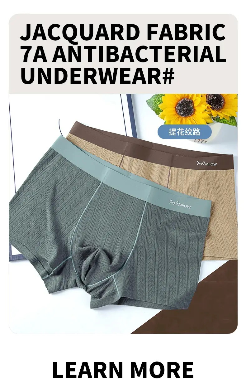 MiiOW 3Pcs Cotton Jacquard Fabric Men Boxershorts 7A Antibacterial Crotch Mens Panties Soft Comfortable Man Underwear Underpants