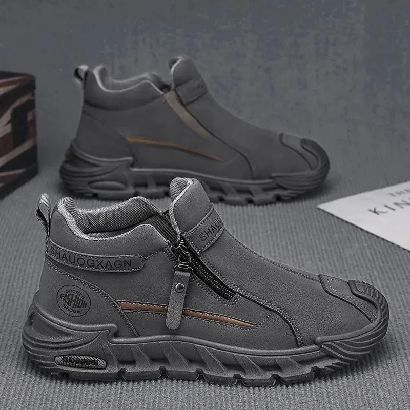 Mens Casual Labor Shoes Fashion Zipper Versatile Men Panlabas na Panakyat na Sapatos Hindi Nadulas na Wear-resistant Sneakers Zapatos Para Hombre