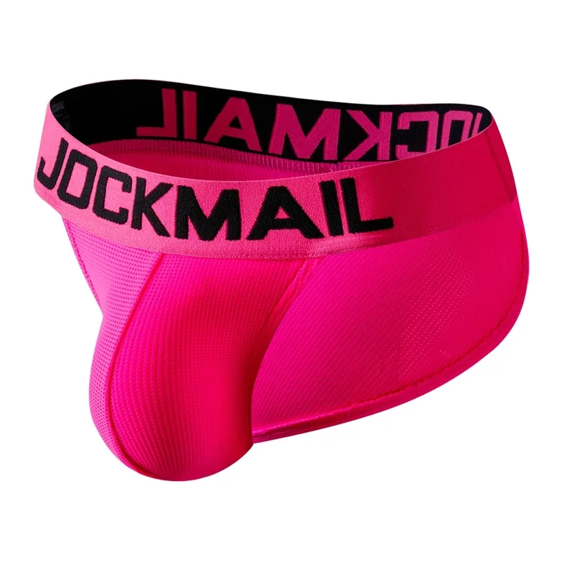 Jockmail Mans Underwear Gay Brief Nylon Mesh Sexy Low Waist Ropa Interior Hombre Letter Embroidery Sissy Panties Male Lingerie