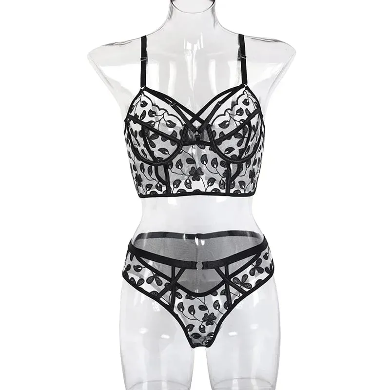 Lingerie Mewah Terjangkau Baru Set Celana Dalam Bra Berongga Seksi Bordir Tulle Wanita Dua Potong Set Wanita Sensual Mewah