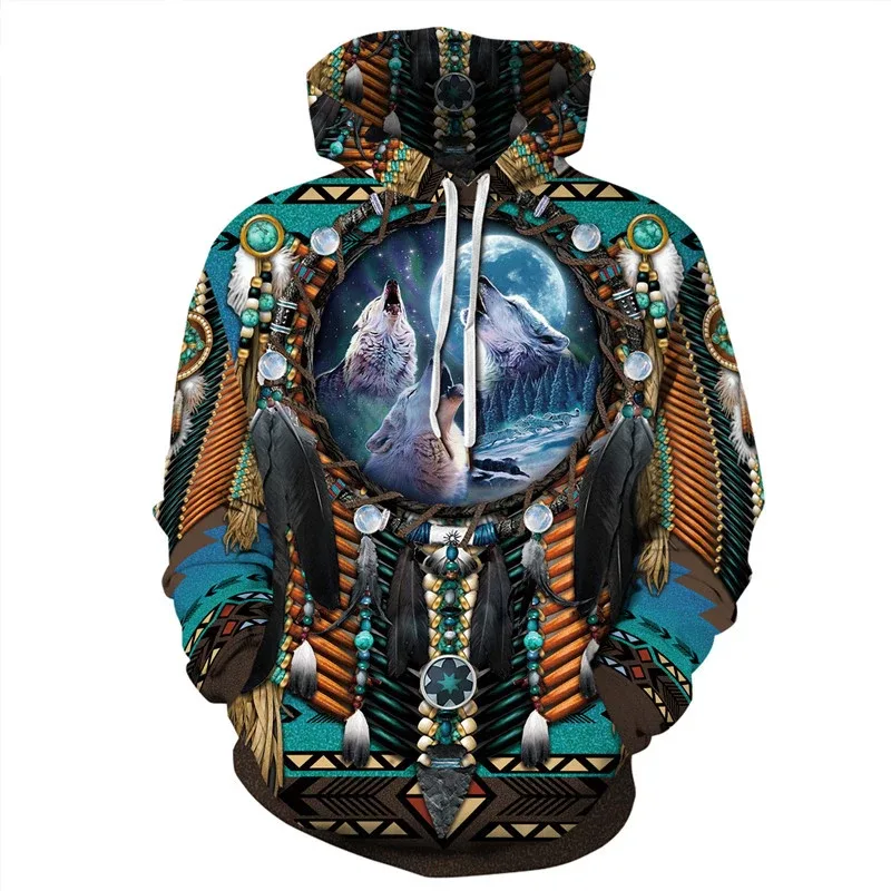 Fashionable 3D Printed Bohemian Pattern Men's Top Fashionable Men's Loose Large Sports Hoodie Street Retro Long Sleeve Hoodie