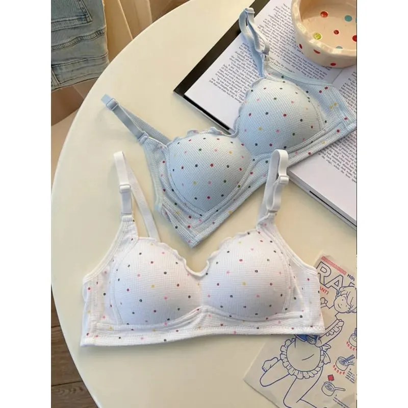 Trendy Sexy Lingerie Set Wireless Push Up Gathering Anti-Sagging Side Support Soft For Young Girls High School Daily 32-38 Bra