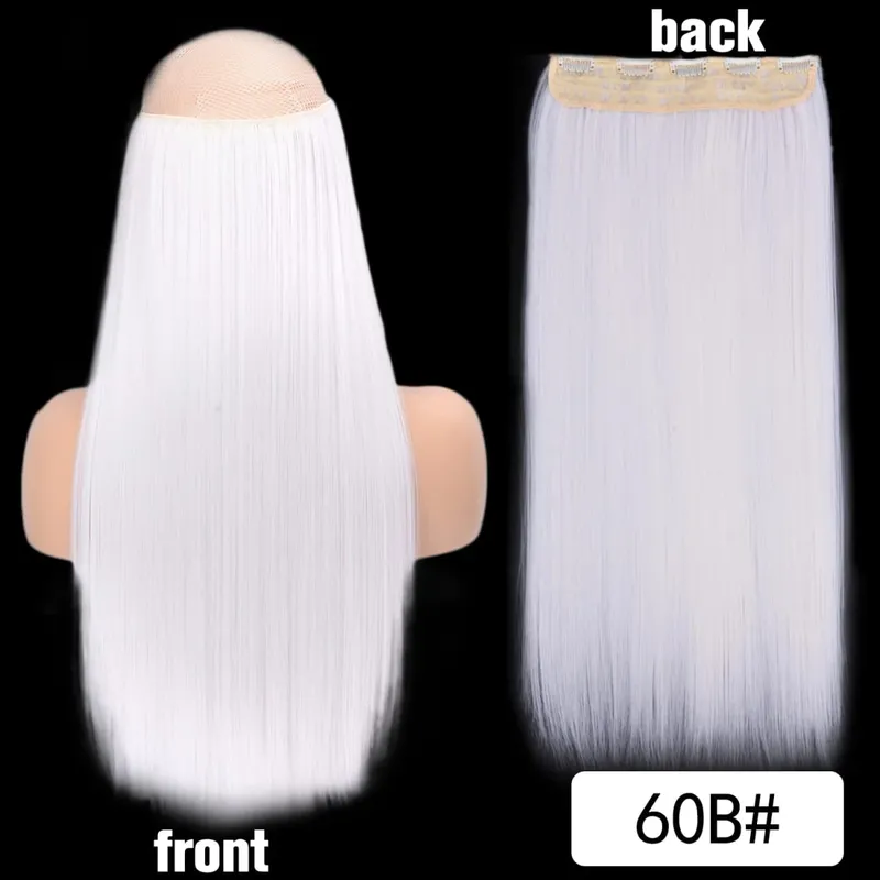 Longo reto encaracolado uma peça 5 clipes clip-in extensões 22 Polegada penteados resistentes ao calor cor mistura loira pedaço de cabelo para mulher