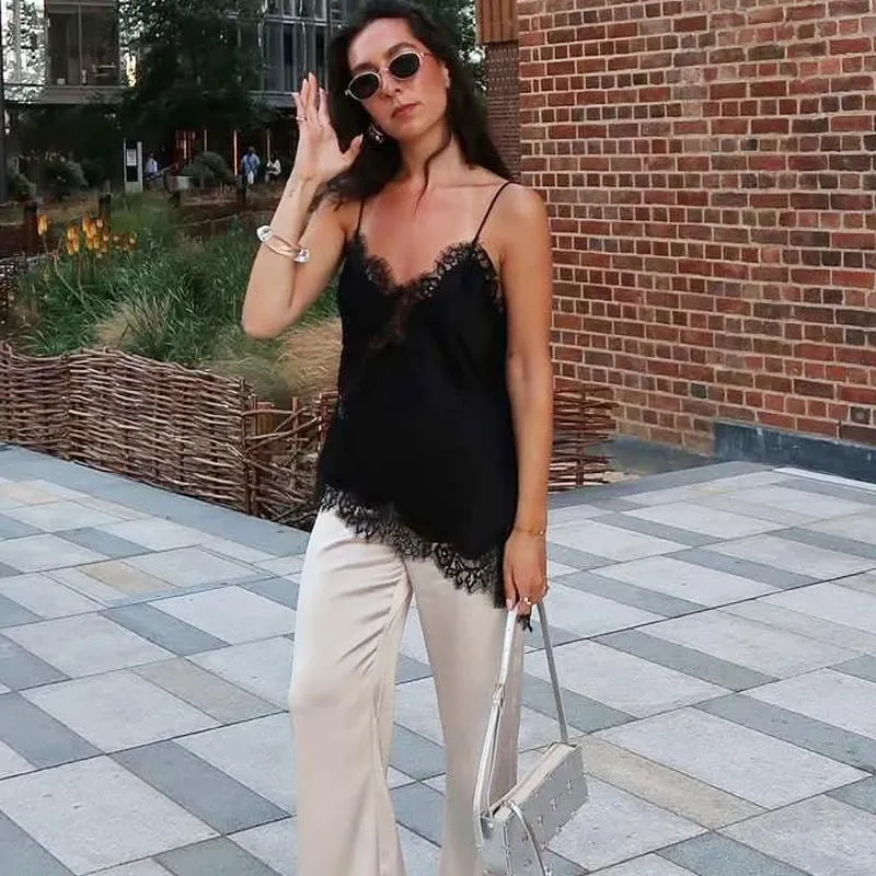 Slip Women's Tops Cropped Satin Lace Top Women Summer Backless Party Tops For Woman Asymmetrical Sexy Black Yellow Blue Top