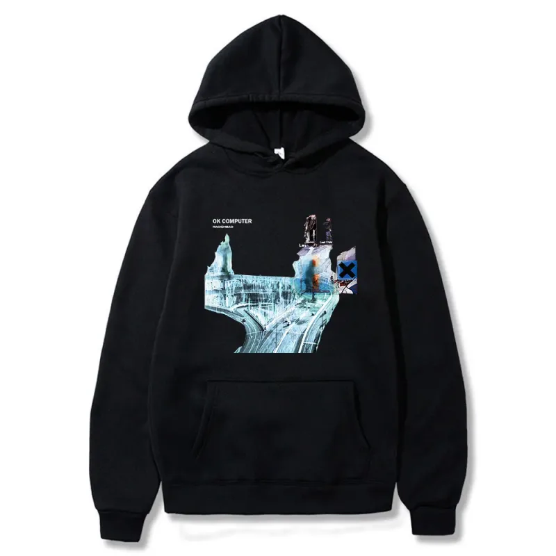 Vintage Rock Grubu Radiohead Kapüşonlu Üst Hip Hop Her Şey Müzik Albümü Baskı Kazak Harajuku Sokak Boyu Kapüşonlular Gençler