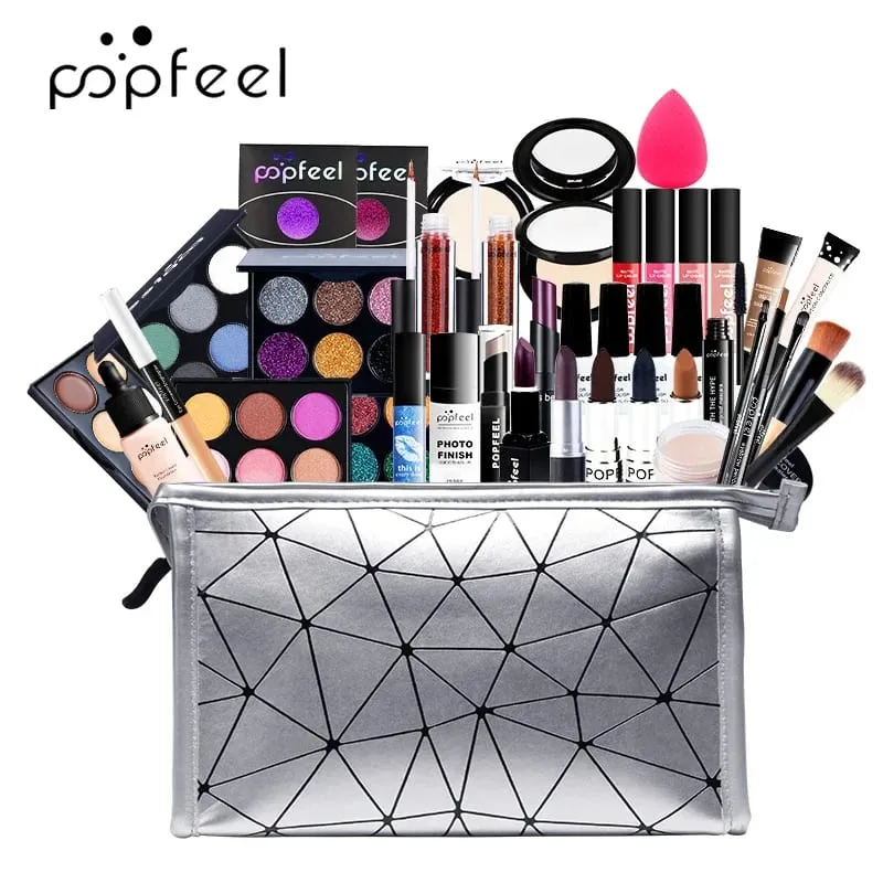 Kit Solek Profesional untuk Krim Pembayang Mata Gadis Beg Mekap Penyuci Pemerah Bibir Lip Gloss Gincu Berus Solek Set Solek Wanita