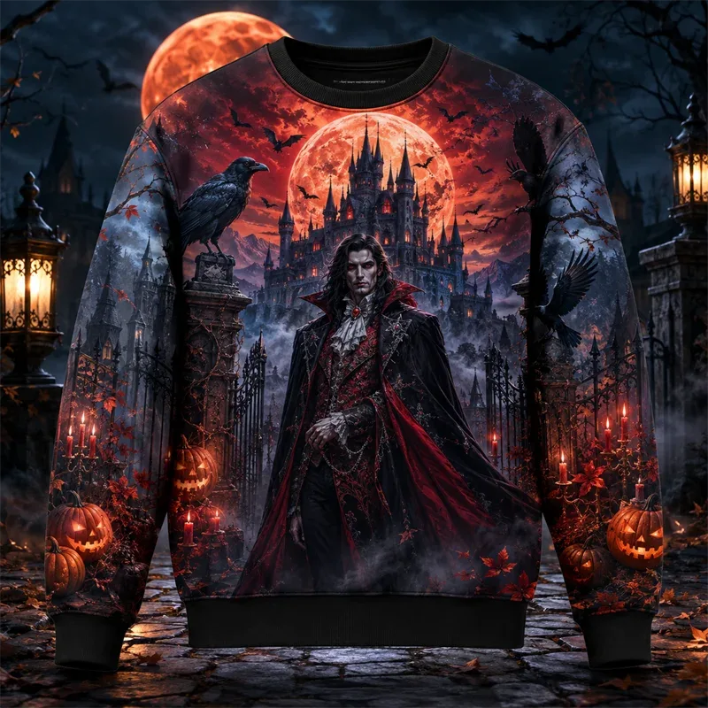 2026 New Pumpkin Print Halloween Sweatshirts Fashion Trendy Long Sleeve Holiday Wear Sweater Loose Streetwear Hip Hop Pullovers