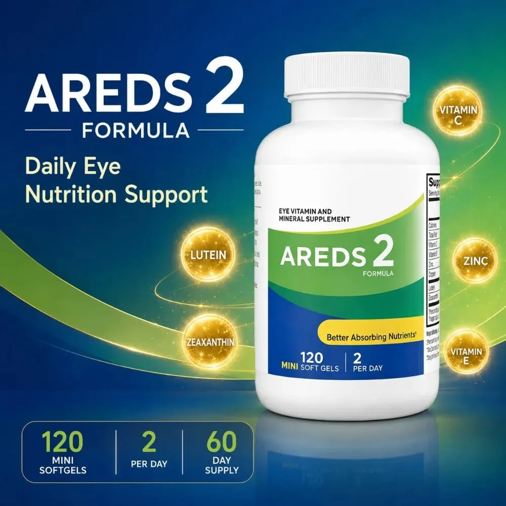 2 Formula Eye Vitamin Supplement with Lutein Zeaxanthin Vitamin C E Zinc & Copper 120 Mini Softgels for Vision Health
