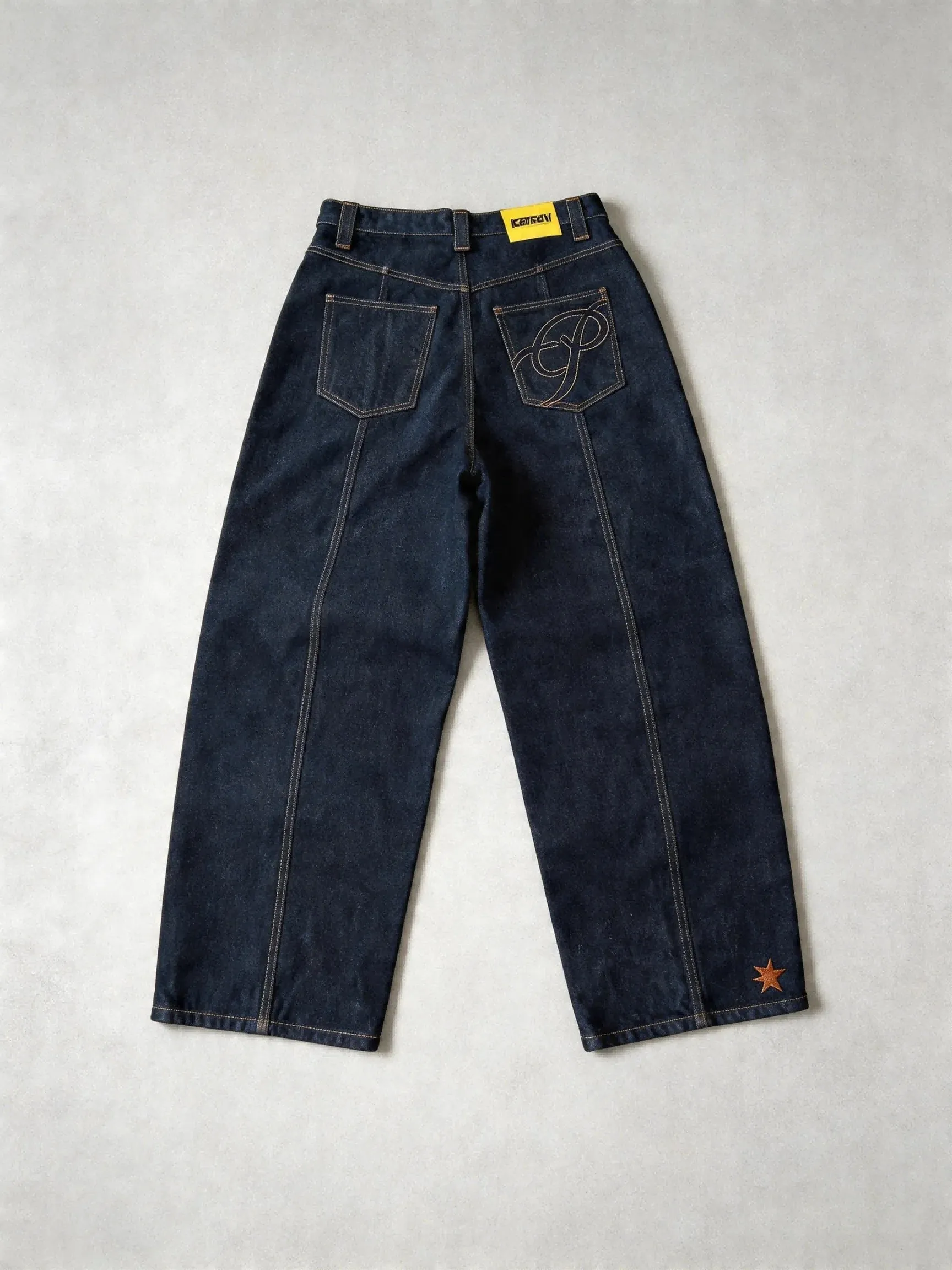 Y2K Star Embroidery Baggy Jeans Men Women Streetwear Dark Blue Wide Leg Denim Pants Hip Hop Vintage Straight Trousers