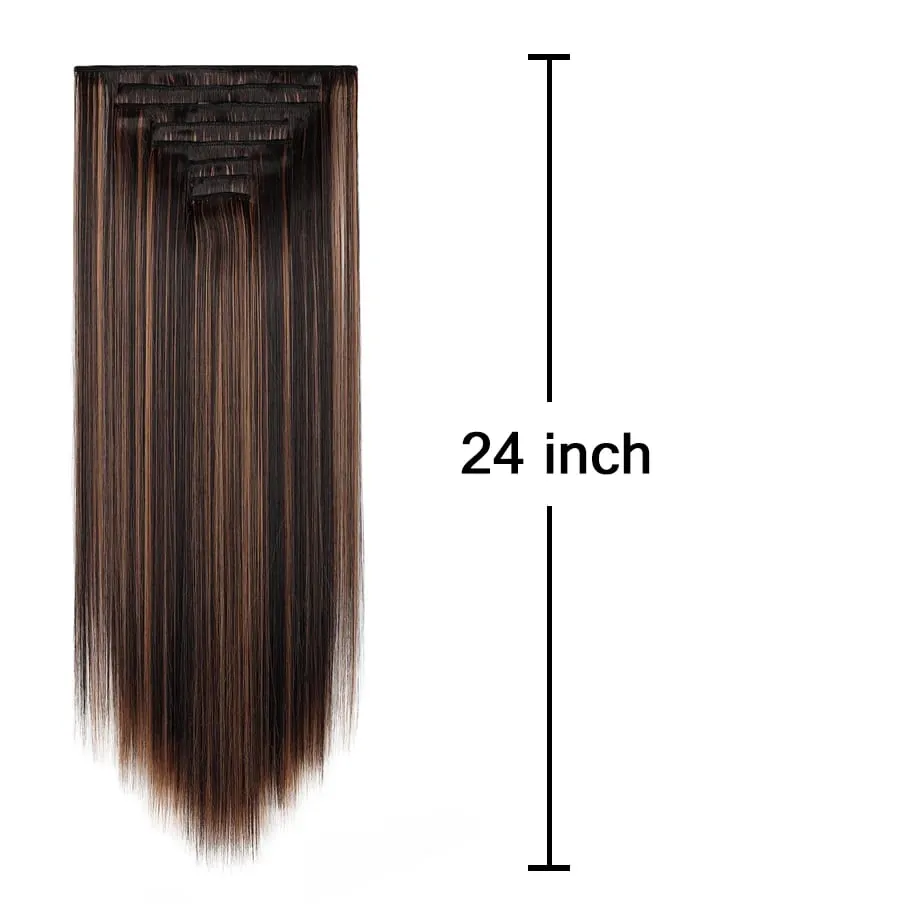 24 Inch 8Pcs Clip in Hair Extensions Long Straight Hair Extensions Soft Synthetic Hairpieces for Women Daily Fashion Hairstyle