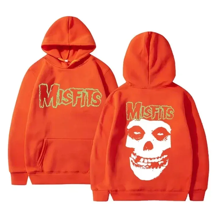 2026 Horror Punk Bizarre Skull Print Hoodie Men's Gothic Retro Loose Fleece Cotton Hoodie Rock Style Pullover Unisex