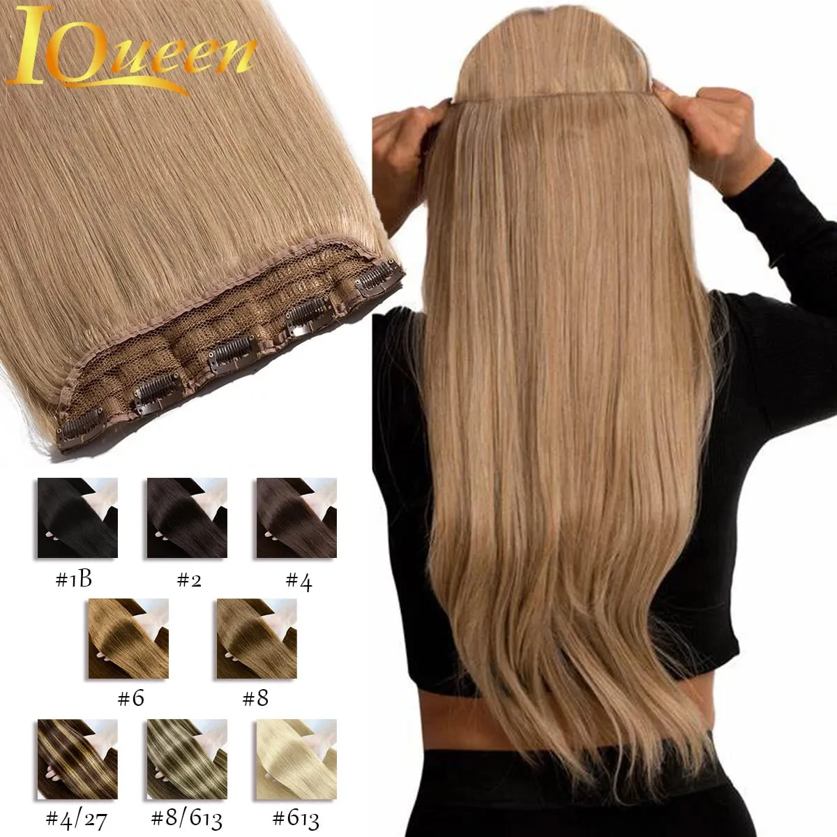 #8 Straight Clip Ins Human Hair Extensions 100% Human Hair 3/4 Full Head One Piece 5 Clips In Hair Extensions 100G/Set For Woman