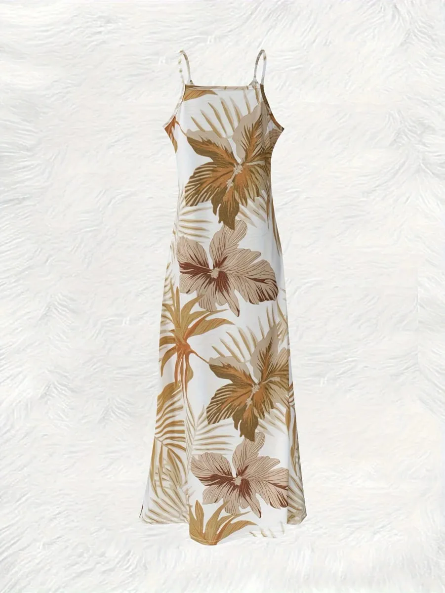 Printed Design Casual Wind Palmette Floral Slip Dress