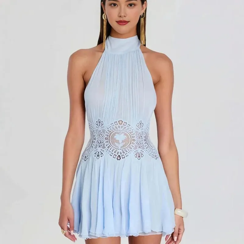 Sexy Scava Fuori Solido Delle Donne Min Vestito Dalla Spiaggia Pieghettato Lace Up Backless Senza Maniche Abiti Femminili 2026 Estate Della Signora Robe Nuovo — image 7