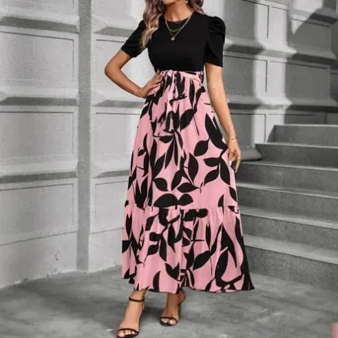 Women Dresses 2026 Spring Summer floral printed round-neck elegant dress exotic vacation style women's clothing vestidoes