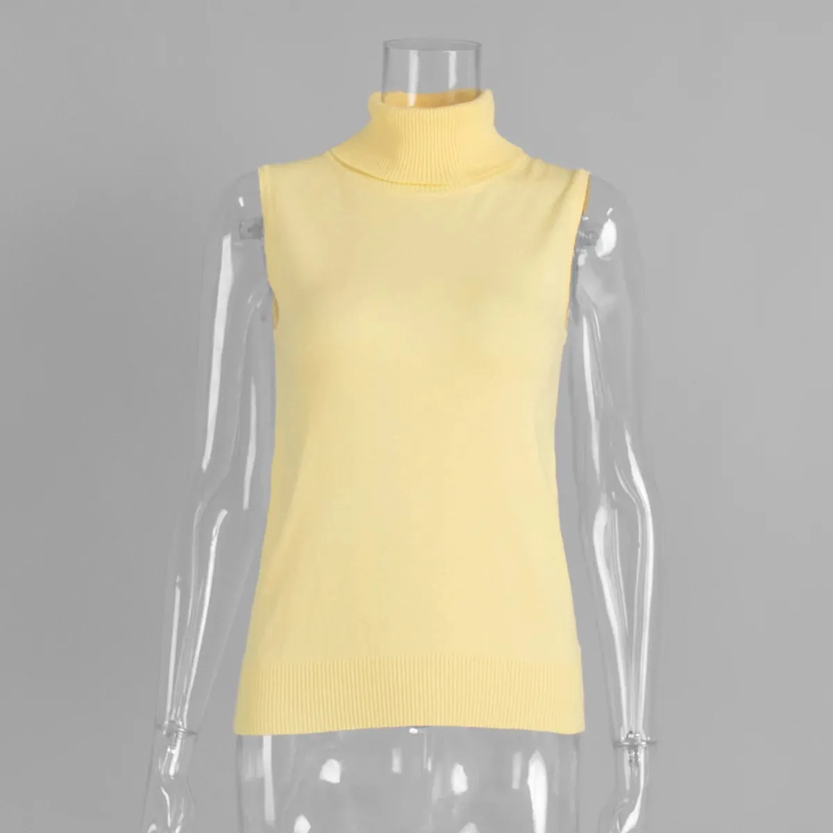 Women's Sleeveless Turtleneck Knit Vest Autumn Slim Fit High-Neck Tank Top Ribbed Hem Minimalist Base Layer Office Casual Wear