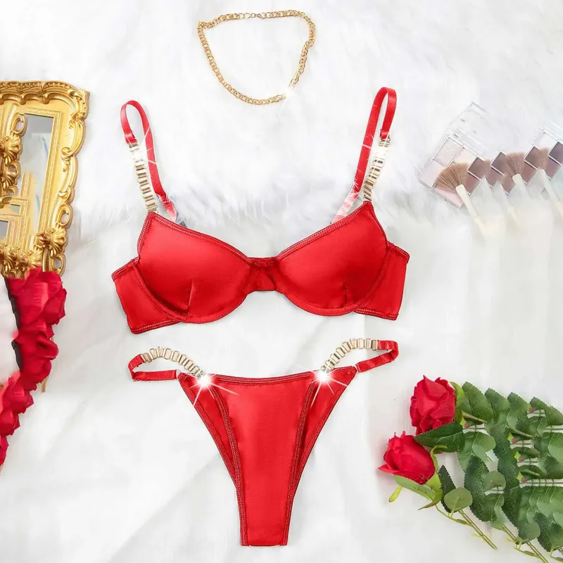 Women French Lace Minimizer Bra Set Lingerie Set For Women Cut Out Sexy 2 Piece Bra And Panty Set Strappy Underwear Lingerie