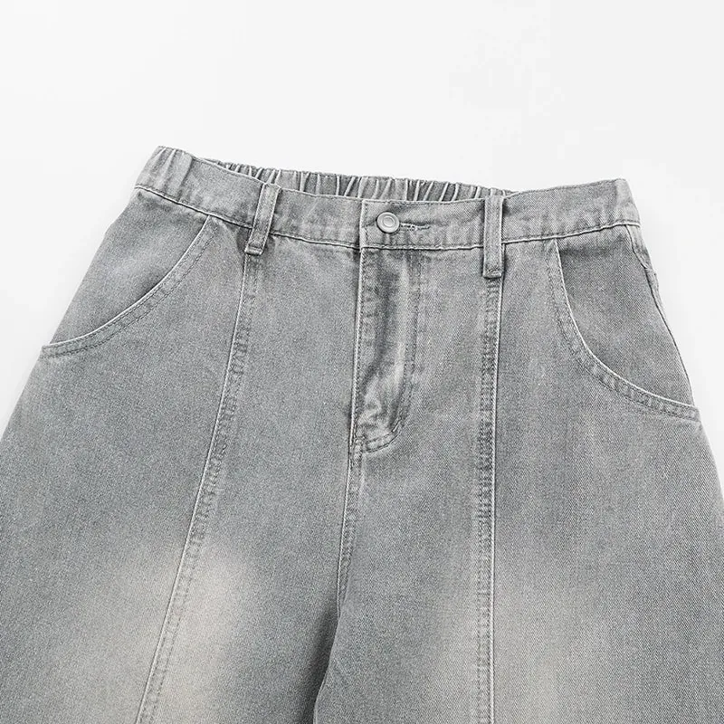 American High Street Curved Wide Leg Jeans For Men Vintage Grey Draped Loose Hip Hop Designer Bottoms