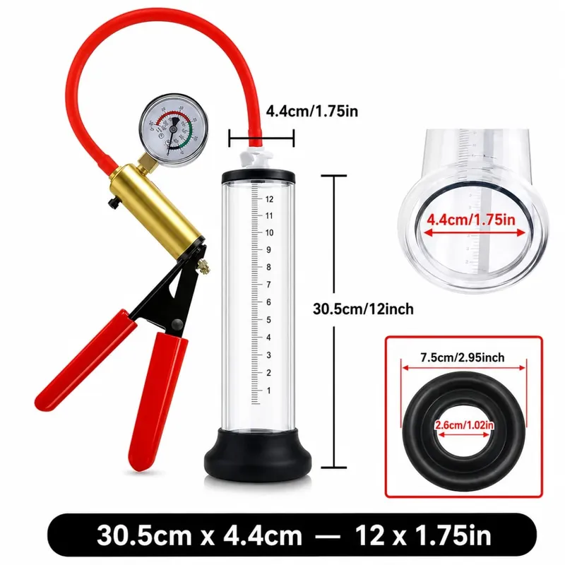 Manual Acrylic Penis Pump for Men with Pressure Gauge Clear Cylinders Vacuum Enlargement Masturbation Trainer Adult Sex Toy Set