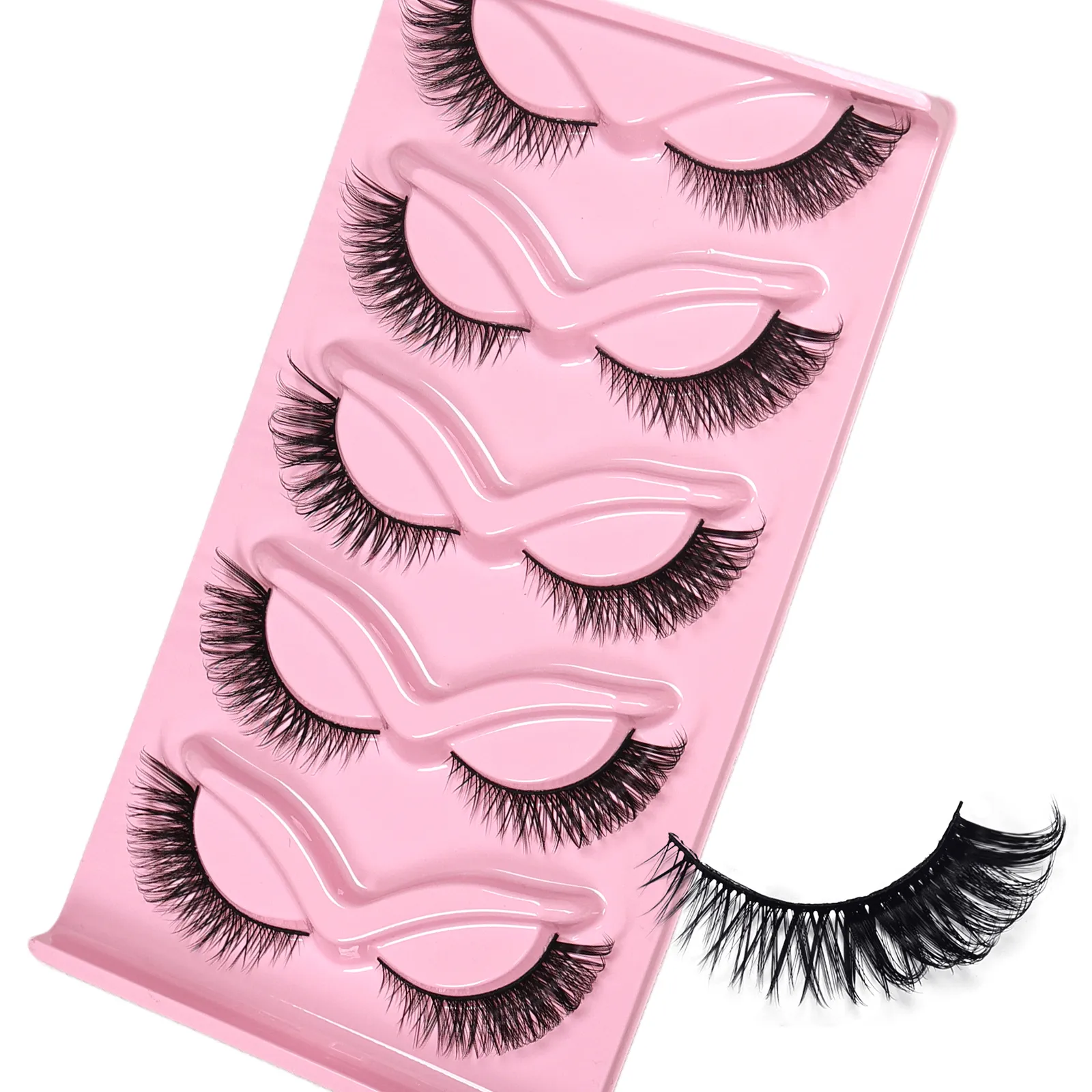 5 Pairs Cat Eye False Eyelashes Long Wispy Lashes Outer Corner Elongated Design Thick Volume Fake Lashes for Daily Party Makeup — image 2