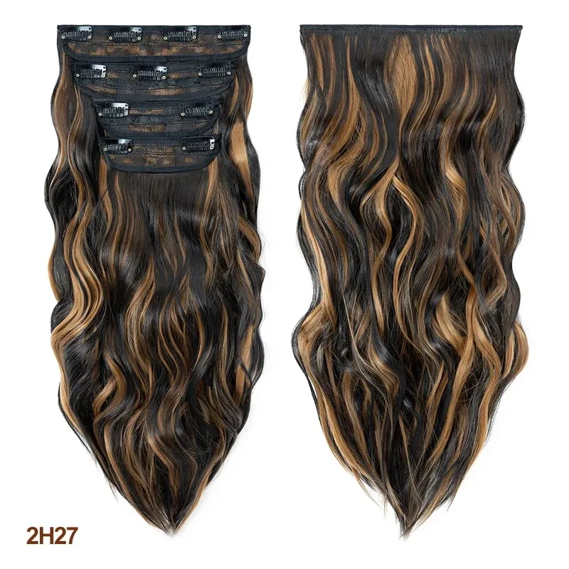 4 Pieces Set Clip In Hair Extensions Highlight Wavy Curly Long Synthetic Hairpieces For Women 22 Inch 180g Hair Clips Hair