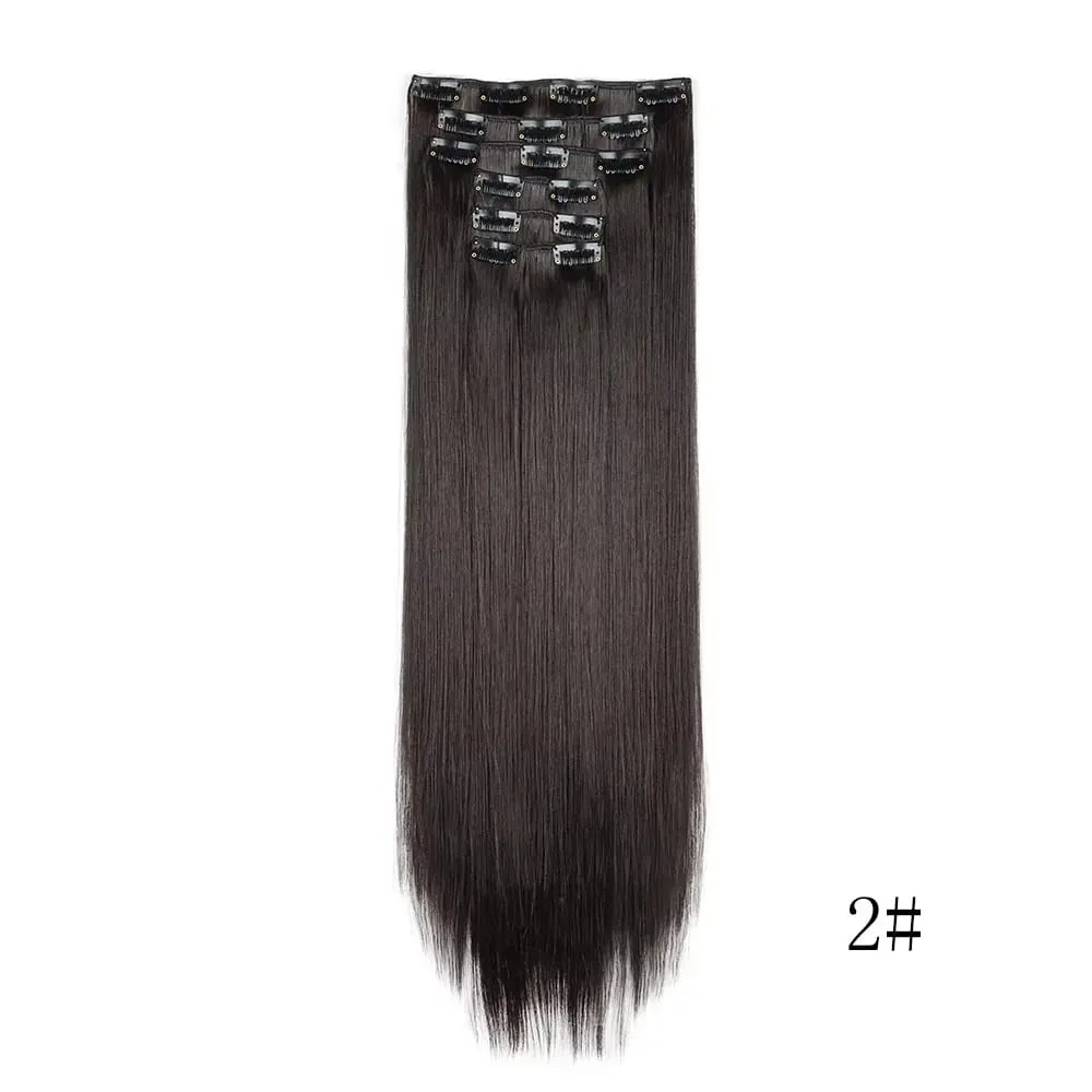 24 Inches Long Synthetic Hairpieces for Women 6Pcs Medium Brown Blonde Highlights Clip In Natural Thick DIY Styling Fiber Hair