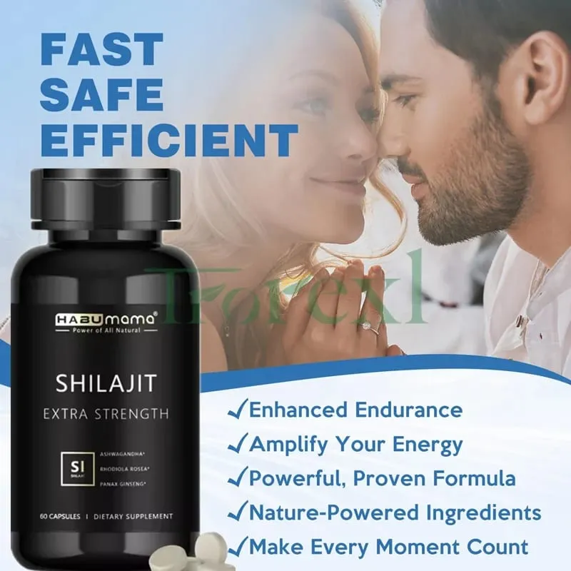 Organický Shilajit pro muže | 60 kapslí | Natural Energy + Stamina Booster | Himalájská minerální síla | Klinicky studovaný vzorec