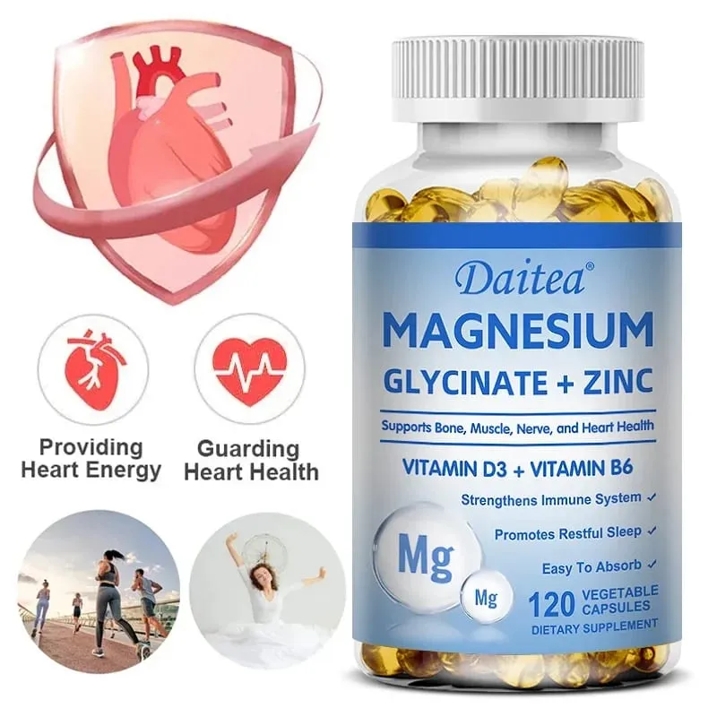 Daitea Magnesium Glycinate & Zink Kosttilskud - Knoglenerve-immunstøtte - Velegnet til mænd og kvinder