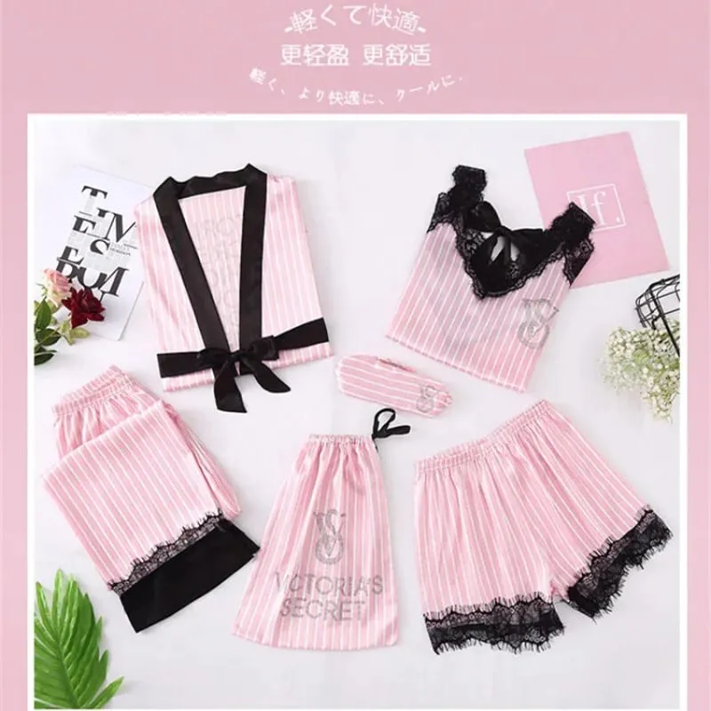 Sleepwear Chemise Nightwear Underwear Ice Silk Pajamas Set Robe New Victoria's Secret Sexy Womens Lace Trim Homewear Ladies