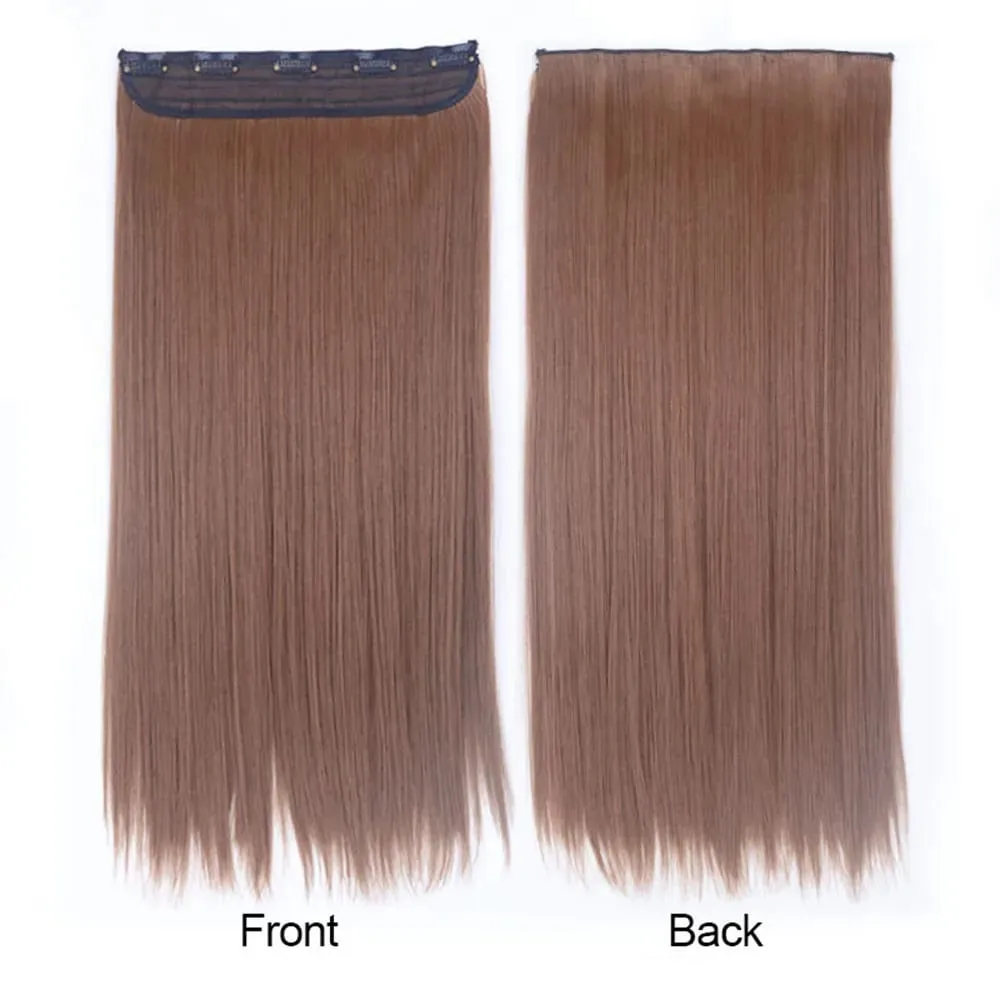 Long Straight Hair Clip In Hair Extension 5-Clips One Piece Natural Looking Synthetic Hairpiece for Women Ladies Daily Use