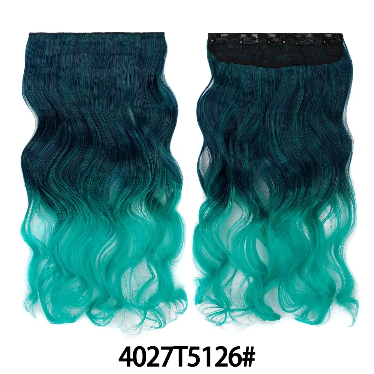 Jeedou One Piece 5 Clips Wavy Ombre Clip In Hair Extensions Long Water Wave Synthetic Curly Hair Piece Rainbow Colored Hair