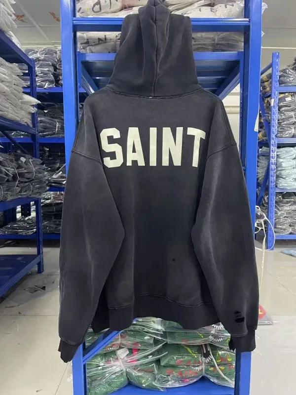 24FW SAINT Vintage Angel Printed Distressed Women Men Hooded Sweatshirt Hoodies Oversized Men Casual Cotton Pullover Hoodie