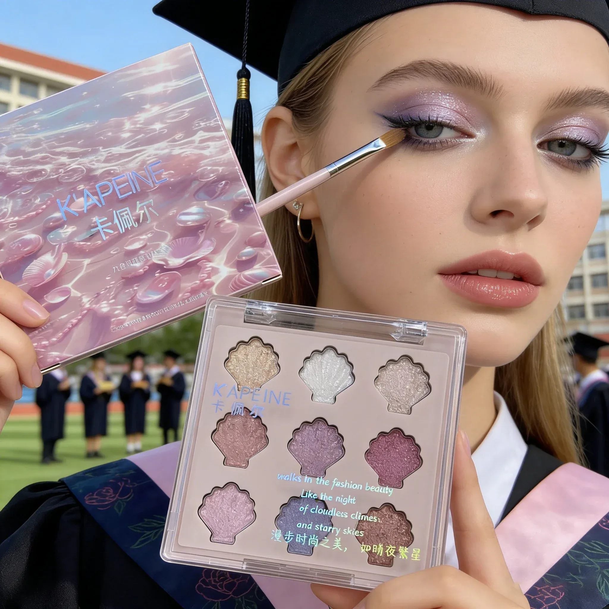 Shimmering Star Shell 9-Color Eyeshadow Palette Mermaid Sparkle Glitter Highlighter Eye Makeup for Graduation Party Glam — image 3
