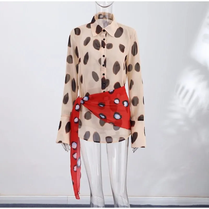 Sexy Leopard Printed Women Dress Long Sleeve See Through Hanging Neck Ribbon Lady Dresses 2026 Summer Autumn Chic Female Robe
