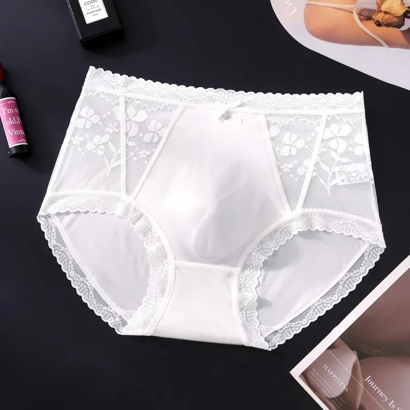 2 Pack Mens Mid Rise Satin Lace Briefs 3D Pouch Rhinestone Bow High Elastic Scalloped Trim Smooth