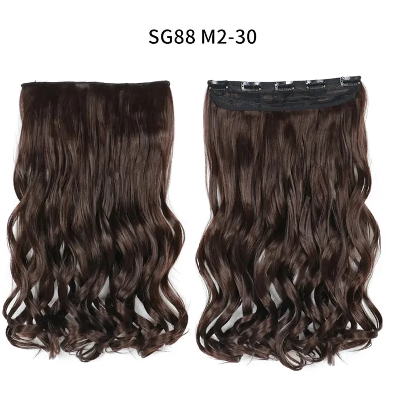 Longo reto encaracolado uma peça 5 clipes clip-in extensões 22 Polegada penteados resistentes ao calor cor mistura loira pedaço de cabelo para mulher