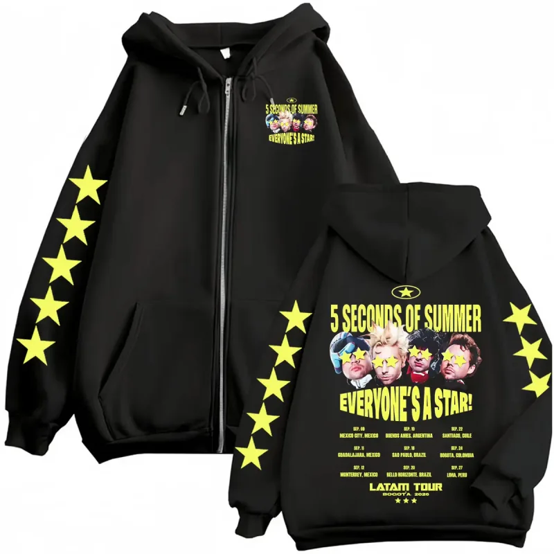 5 Seconds of Summer Everyone's A Star Latam Tour 2026 Zipper Hoodies Men's Harajuku Gothic High Quality Sweatshirts Jacket Coats