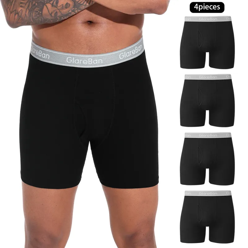 4pcs Black Long Leg 100% Cotton Boxer for Men New Underwear Male Brand Panties And Underpants For Homme Shorts Box Slip Briefs