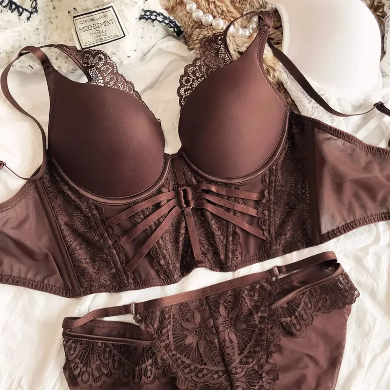 Sexy Lace Camisole with Extended Bra Set Fishbone-Supported Waist-Cinching Underwear Deep V Women Lingerie Panty