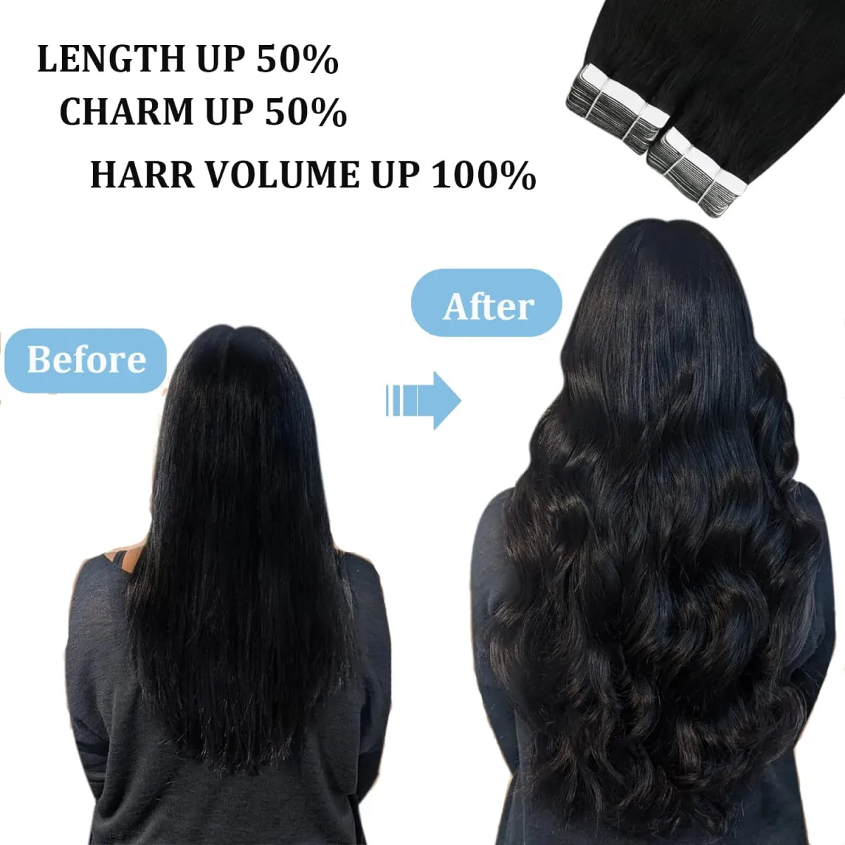 100% Human Hair Tape in Hair Extensions Skin Weft Silky Straight Remy Hair Extensions to Add Hair Volume&Length Natural Look
