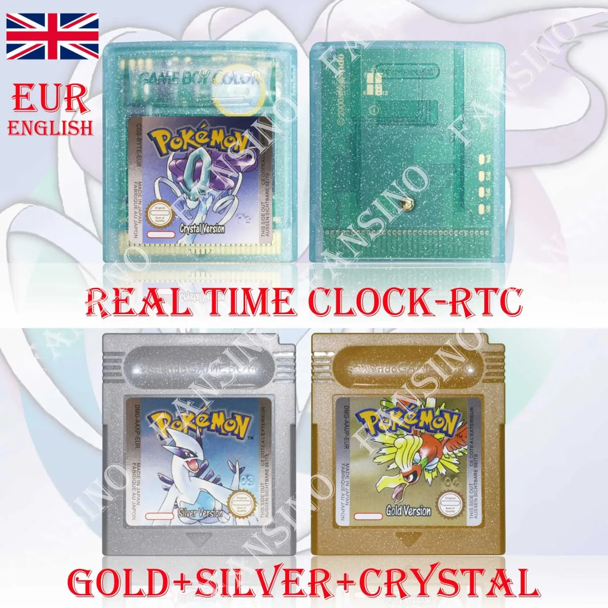 GB/GBC Real Time Clock Pokemon Crystal/Gold/Silver Version Video Game Cartridge with Battery USA/NOE/FRA/ESP/ITA Version