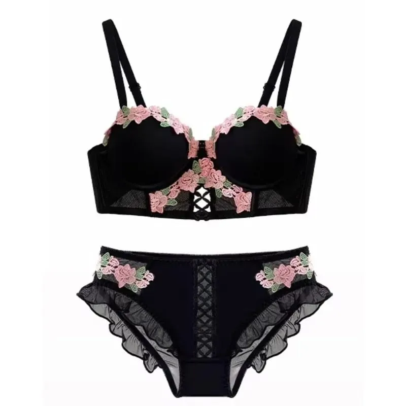 Japanese Sweet Sensual Bra Set Push Up for Small Breasts Lift & Gather Bigger Look Summer Light Soft Underwear Lingerie Set S-XL