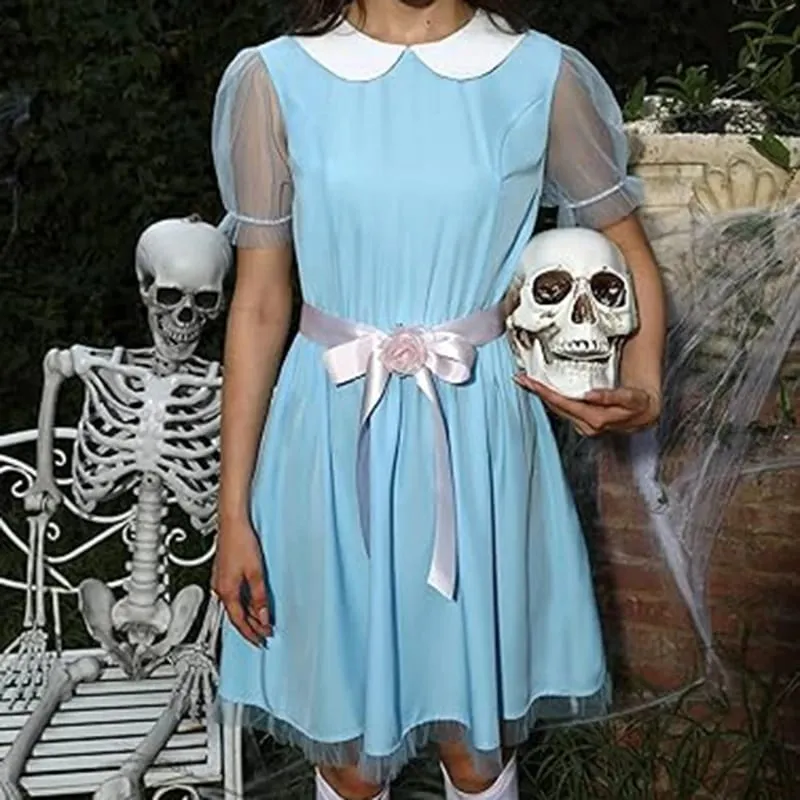 Kawaii Doll Collar Dress Puff Sleeve Tiered Ruffle A-Line Dress dengan Bow Belt for Daily Party Club Lolita Style Fairy Mini Dress