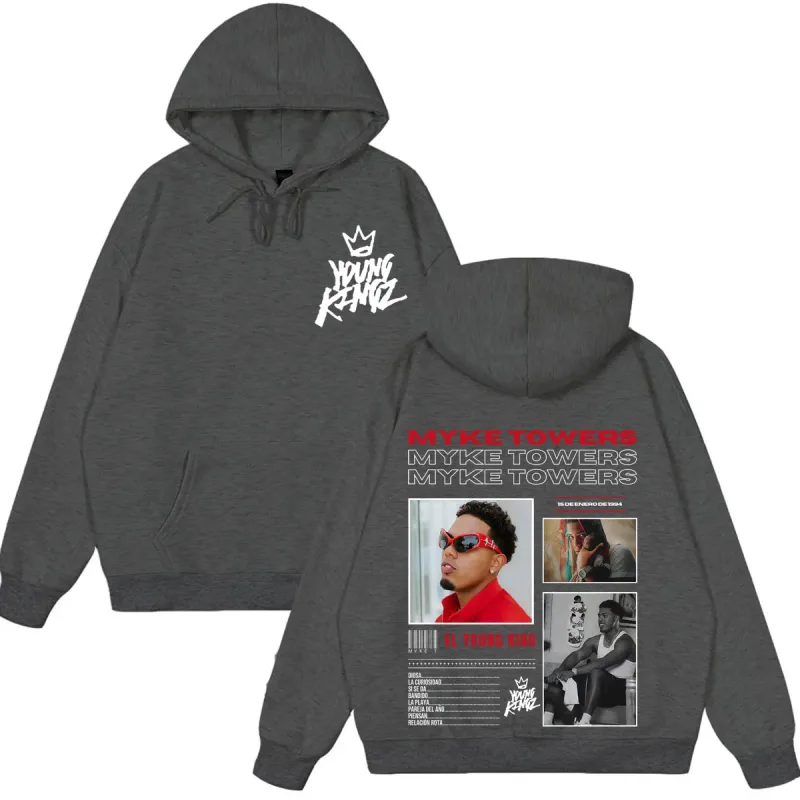 Myke Towers Young Kingz 2026 Album Tour Print Pullover Men Women Fashion Sweatshirts Winter Casual Long Sleeves Hip Hop Hoodie