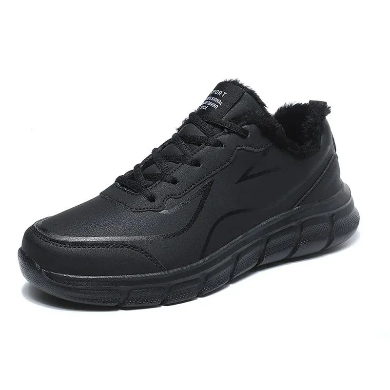 Black Running Shoes Leather Waterproof Athletic Sneakers Men Wear-resistant Men Walking Sport Shoes Comfortable Men Shoes