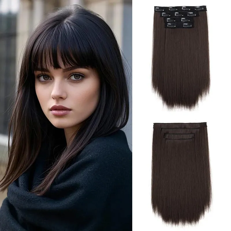 14Inch Synthetic Long Straight Hair Extension 4pcs/set Black Brown Blonde Adds Volume Hairpiece for Women