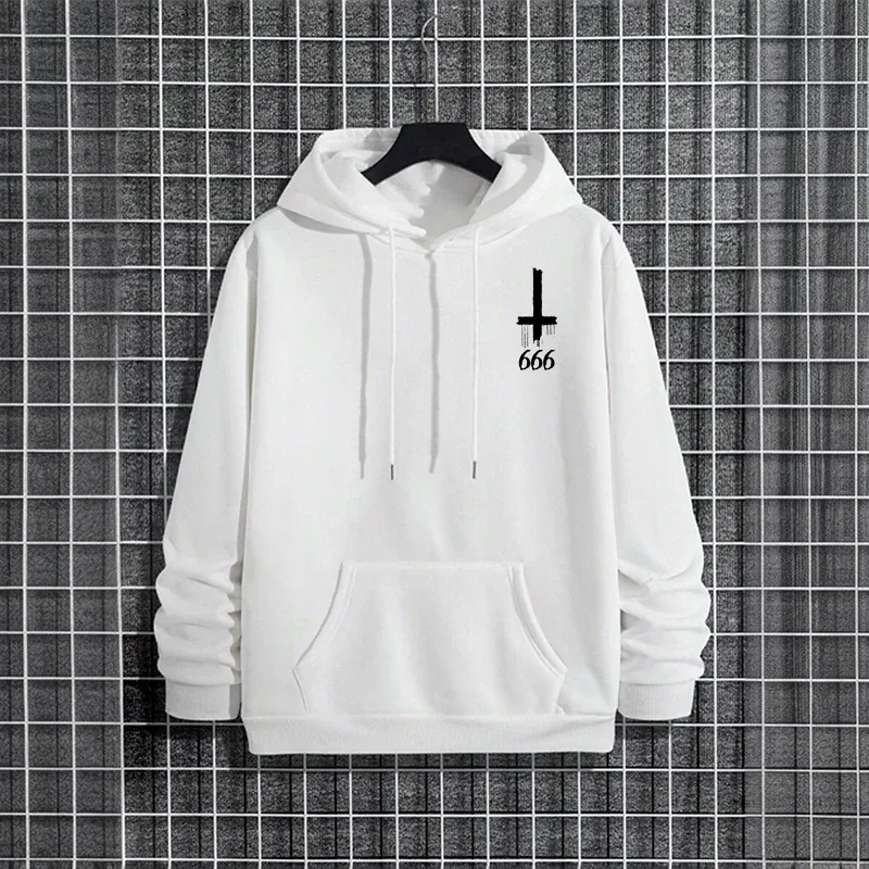 Autumn Winter Male Top Casual Pullover 666 & Inverted Cross Men's Gothic Hoodies Demonic Horror Face Print Sweatshirt Streetwear