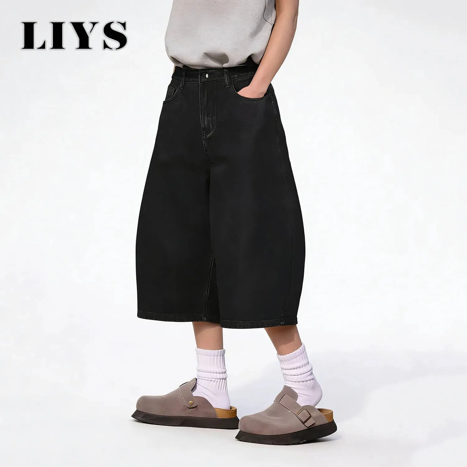 Summer American Style Retro Black Ultra Baggy Machete Wide Leg Denim Shorts Fashion Men's Women's Daily Jeans Capris Jeans