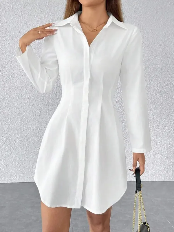 Women Long Sleeve Shirt Dress Fall Winter Open Cardigan Turn Down Collar Button Down Casual Midi Dresses