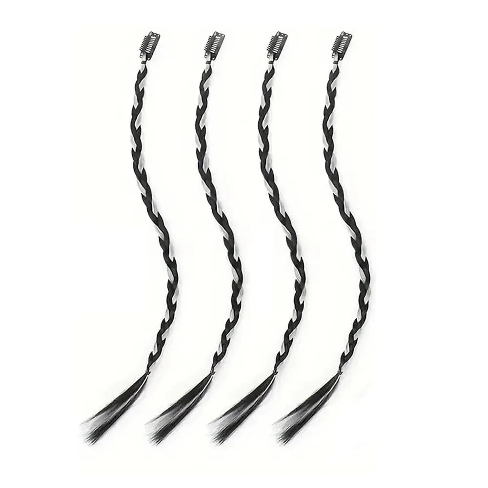 4pcs Synthetic Box Braids Clip In Hair Extensions K-POP Long Hair Braid Extensions For Party Use Y2K Hair Accessories